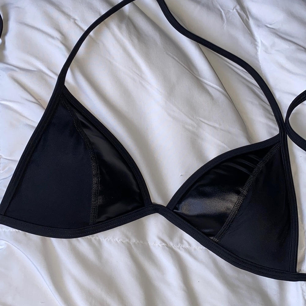 Pink black mixed leather bikini top - size small